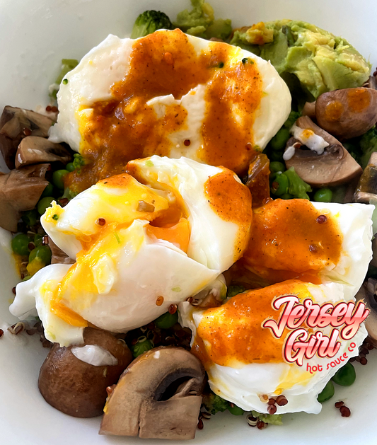 Poached Eggs over Sauteed Veggies - Jersey Girl Hot Sauce Company