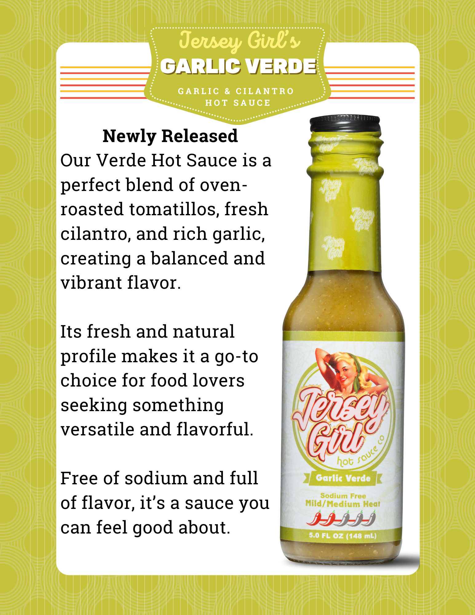 Jersey Girl Verde Hot Sauce 5oz made with Garlic, Tomatillos and Cilantro