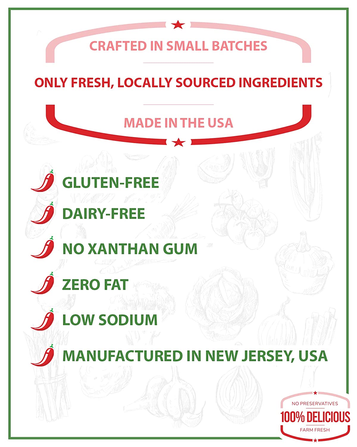 Locally Sourced, Gluten Free, Dairy Free, No Xanthan Gum, Low Sodium, zero Fat, Made in the USA - jersey girl hot sauce
